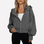 Women's Zip Hoodie Relaxed Fit Cropped Drawstring Jacket