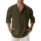 Men's Linen Henley Shirt Relaxed Fit Summer Button Neck
