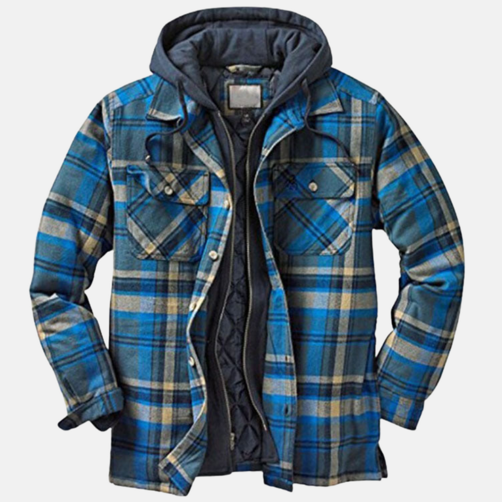 Men's Warm Hooded Overshirt Jacket Printed Quilted Layer