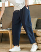 Men's Relaxed Drawstring Tapered Cotton Trousers