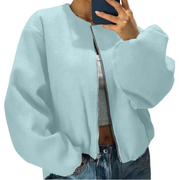 Women's Balloon-Sleeve Short Bomber Jacket - Light Blue
