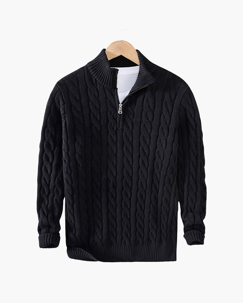 Men's Cable Knit Half Zip Sweater Premium Cotton Pullover