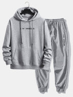 Men's Relaxed Cotton Blend Hoodie Tracksuit Printed Jogger Set