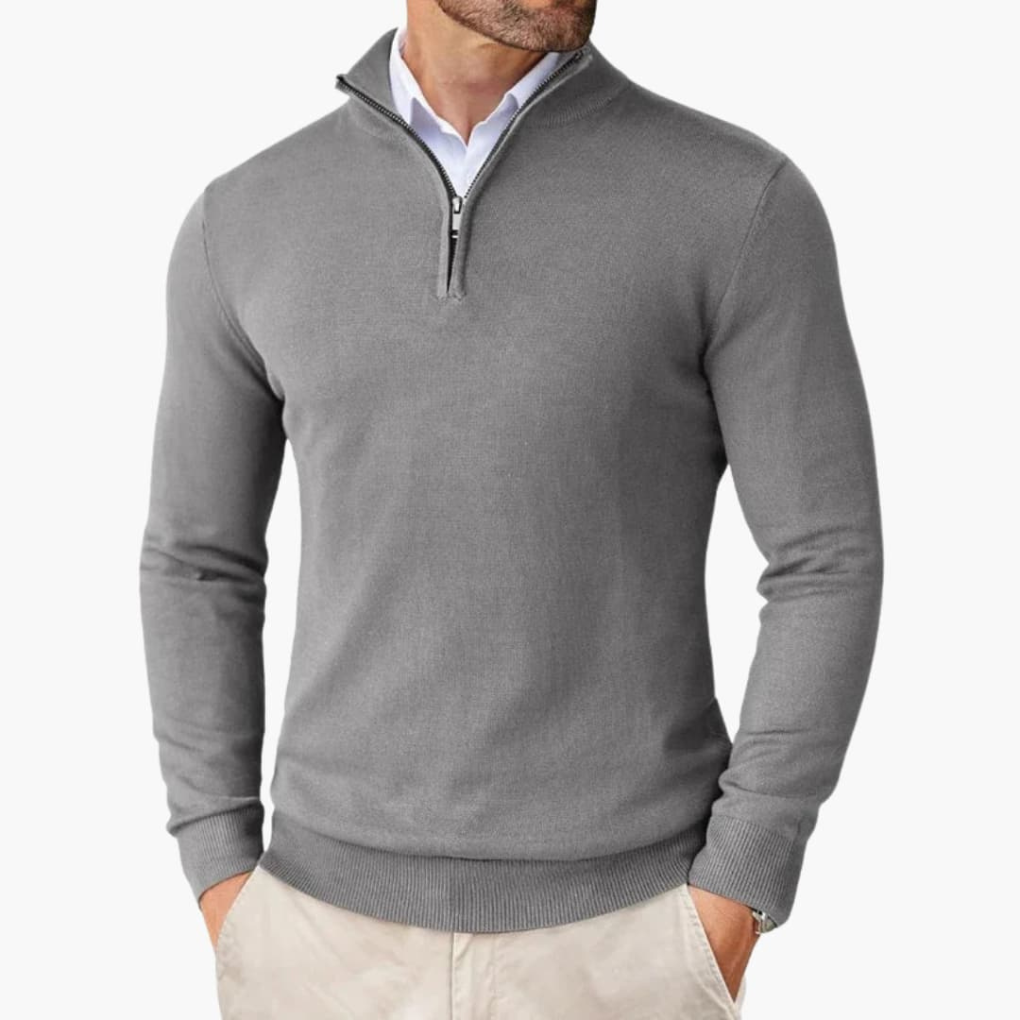 Men's Quarter Zip Pullover Ribbed Hem Knit Top