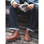 Men's Lace Up Ankle Boots With Leather Look Finish