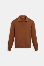 Men's Ribbed Knit Polo Long Sleeve Smart Casual Shirt