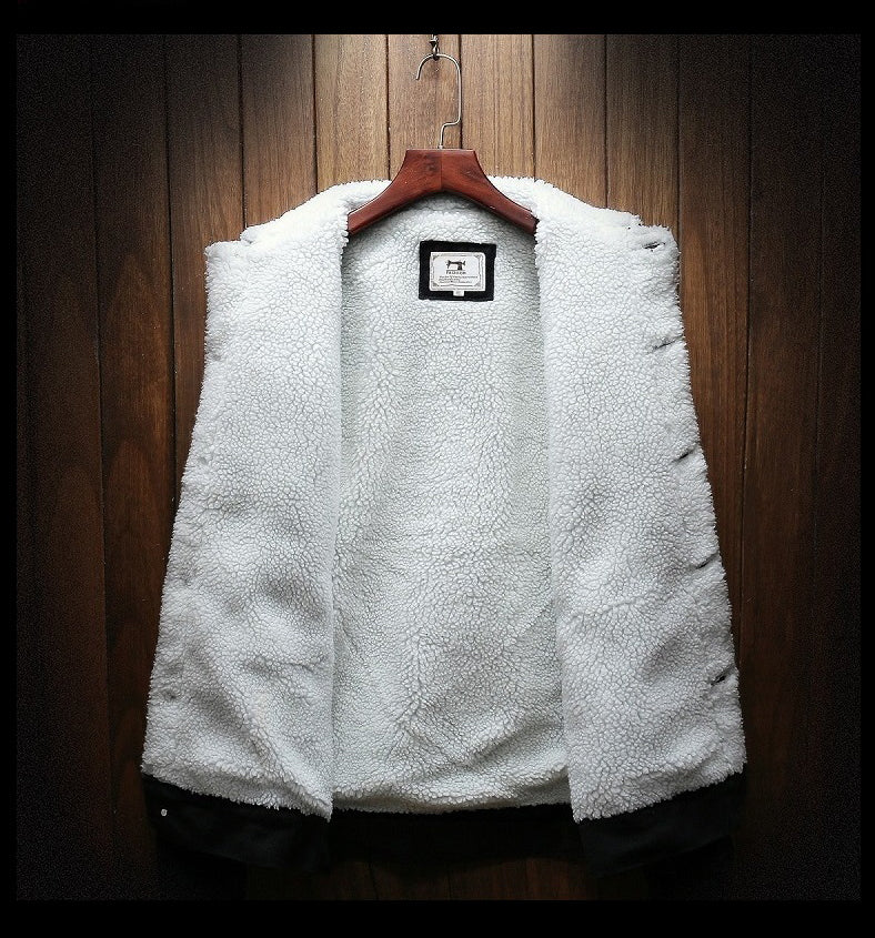 Men's Fur Lined Denim Jacket Button Front Layer