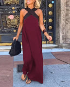 Women's Crossover Halter Maxi Dress With Flowing Silhouette
