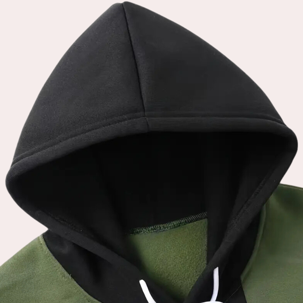 Men's Hoodie Contrast Panel Pullover Drawstring Hood Casual Streetwear