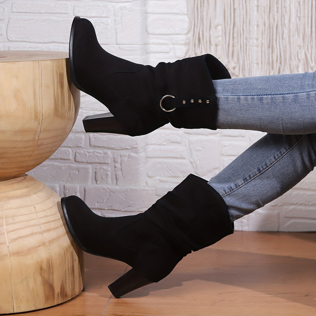 Women's Relaxed Fold Cowgirl Booties with Ring Accent