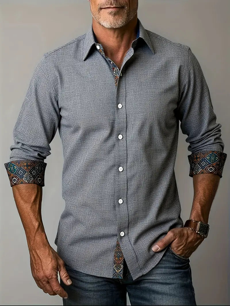Men's Two-Tone Trim Modern Fit Button-Down Shirt - Gray