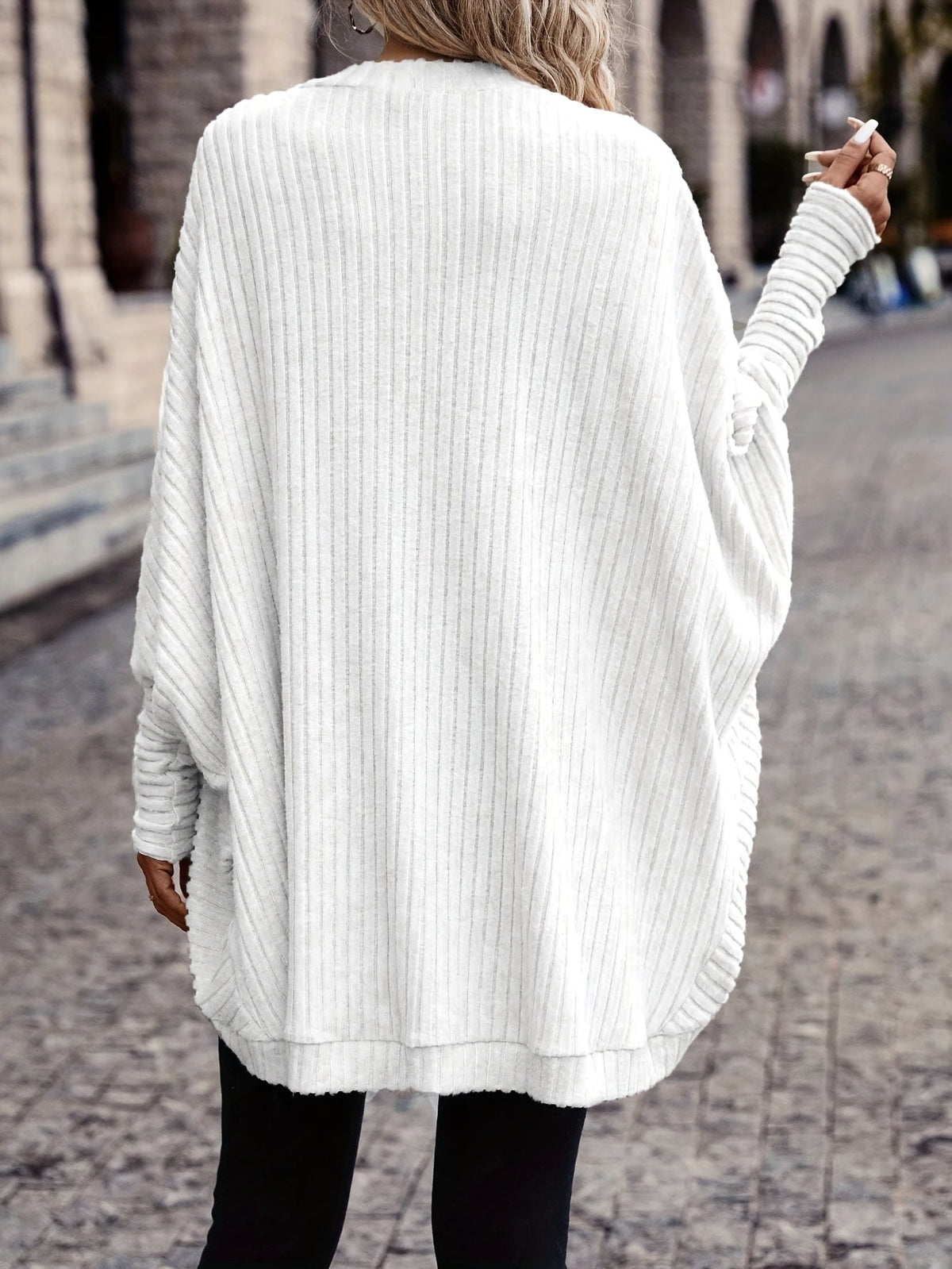 Women's Buttonless Ribbed Drape Cardigan