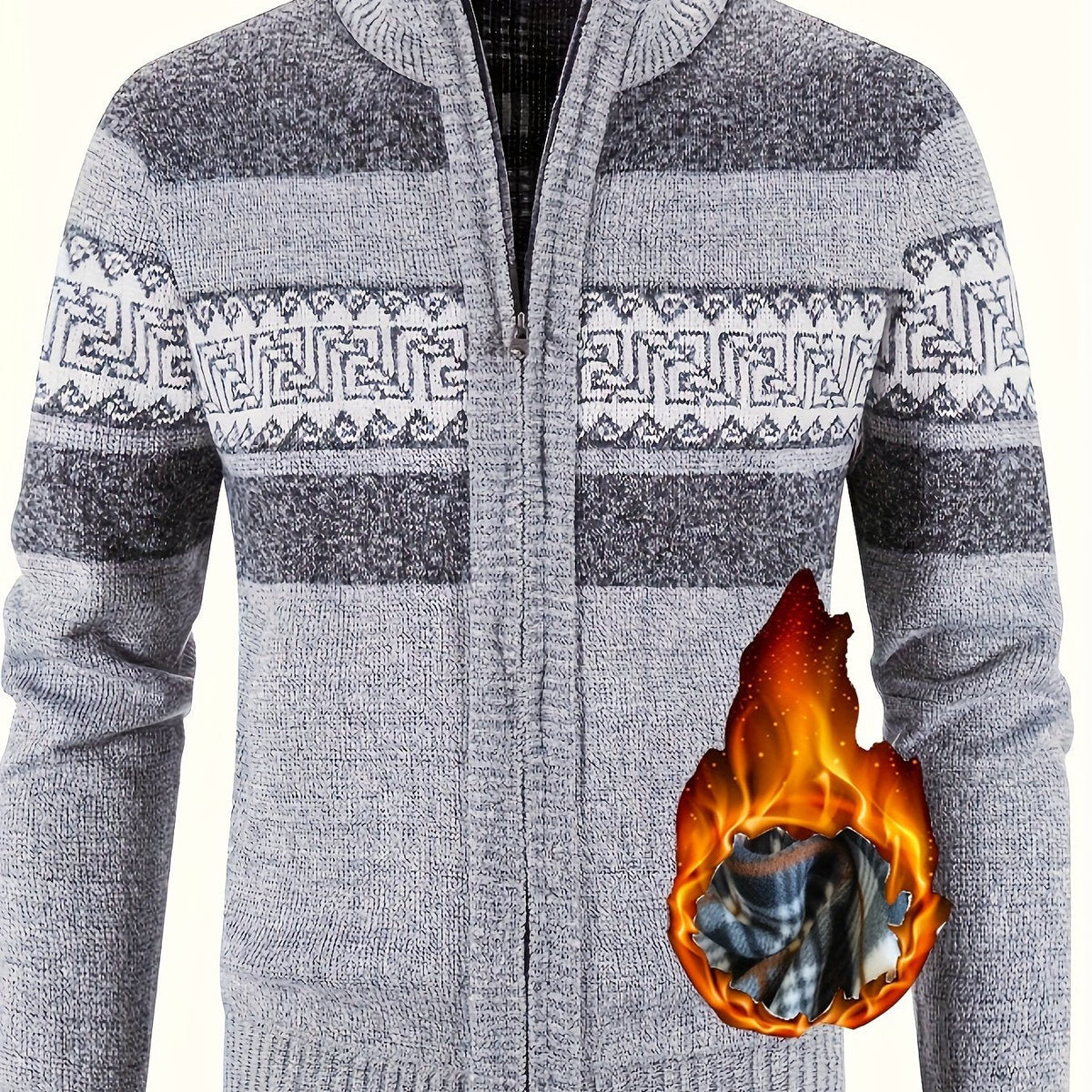 Women's Lined Zip-Front Knit Cardigan with Stand Collar - Light Gray