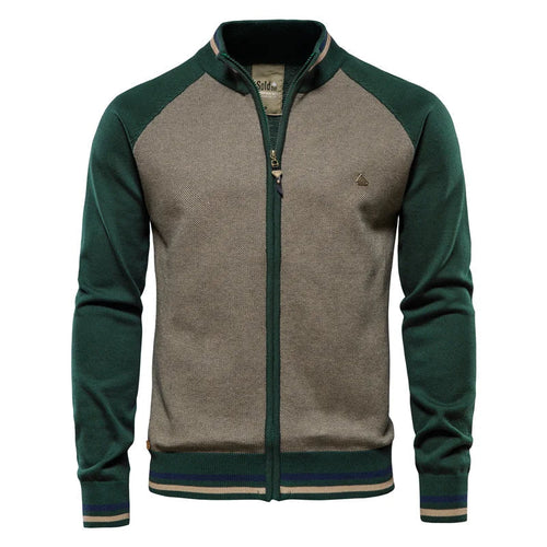 Men's 100% Cotton Zip Up Cardigan Soft Stand Knit