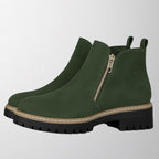Women's shoe with round toe and side zip fastening