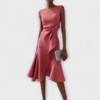 Women's Sleeveless Midi Dress With Draped Asymmetrical Hem