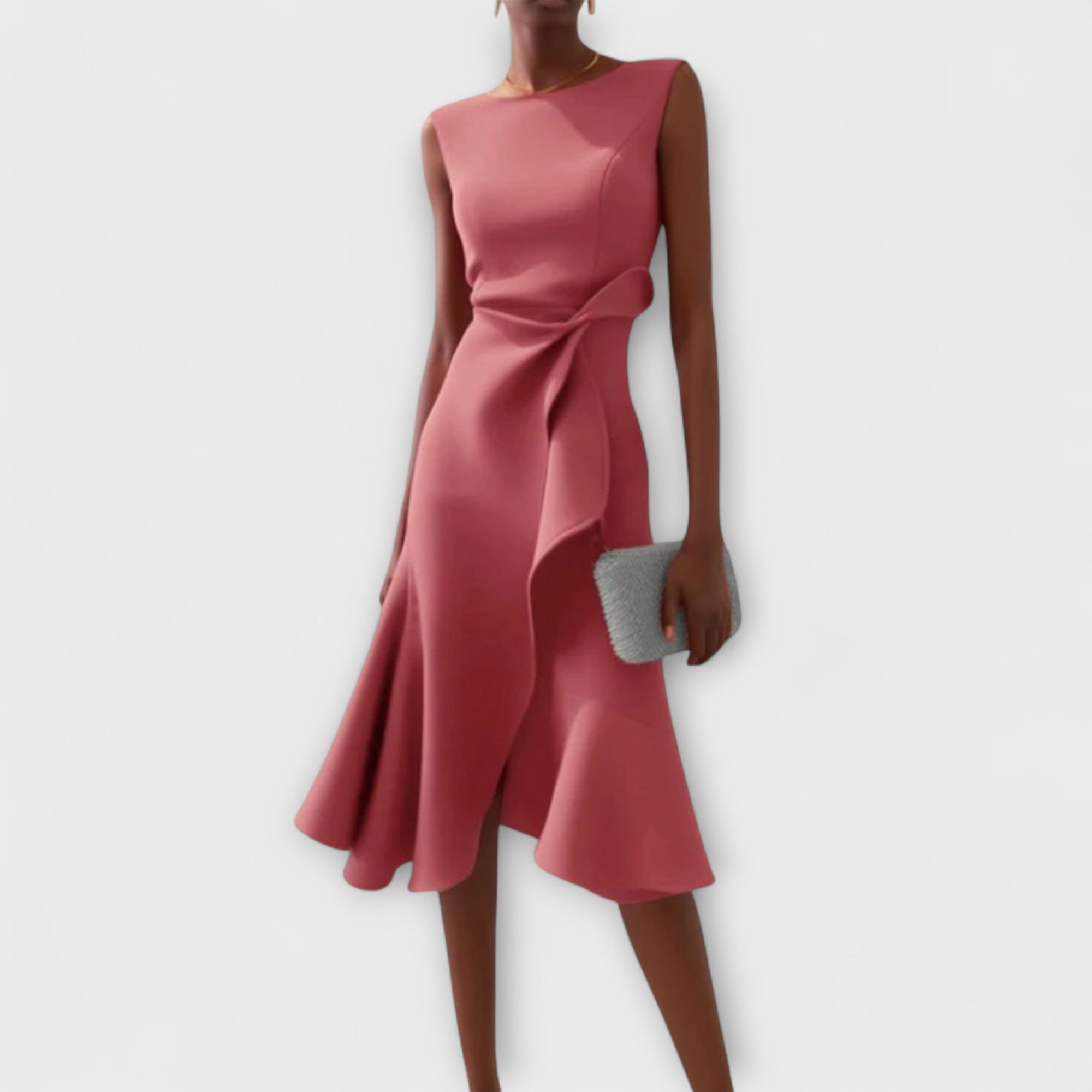 Women's Sleeveless Midi Dress With Draped Asymmetrical Hem