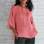 Women's Relaxed-Fit V-Neck 3/4 Sleeve Linen Tunic