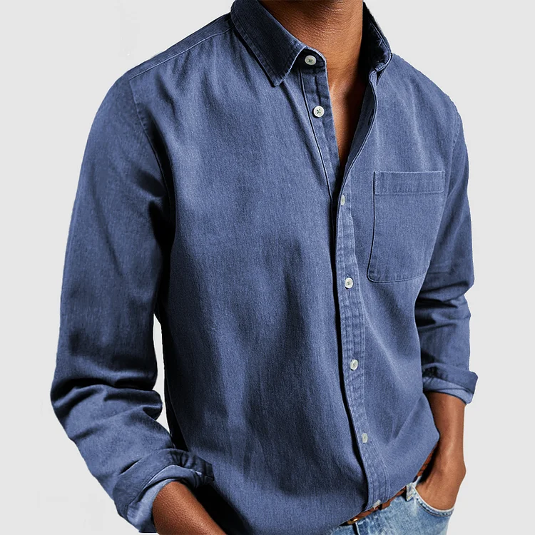 Men's Long Sleeve Button Up Casual Shirt With Chest