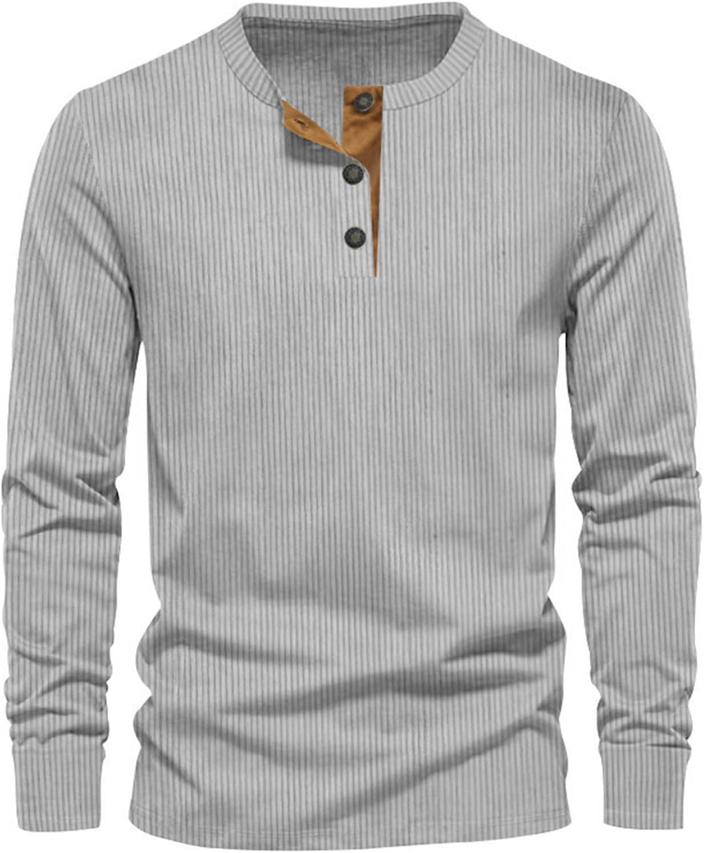 Men's Ribbed Henley Shirt Long Sleeve Casual Top