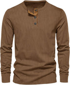 Men's Ribbed Henley Shirt Long Sleeve Casual Top