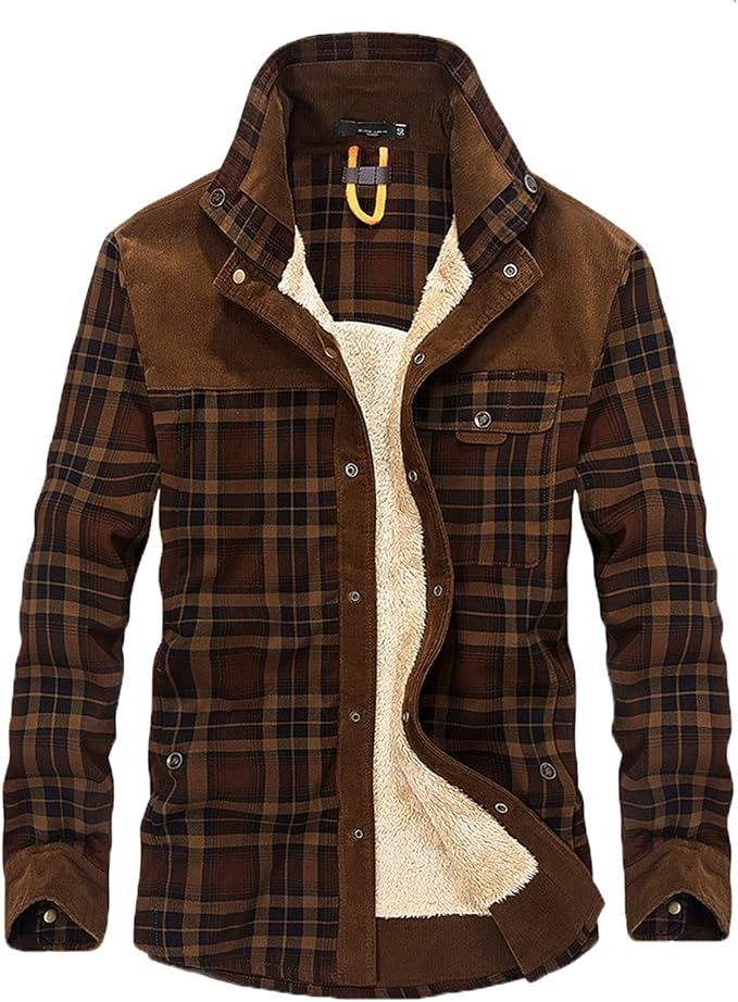 Men's Printed Field Jacket Borg Lined Cotton Blend Outerwear