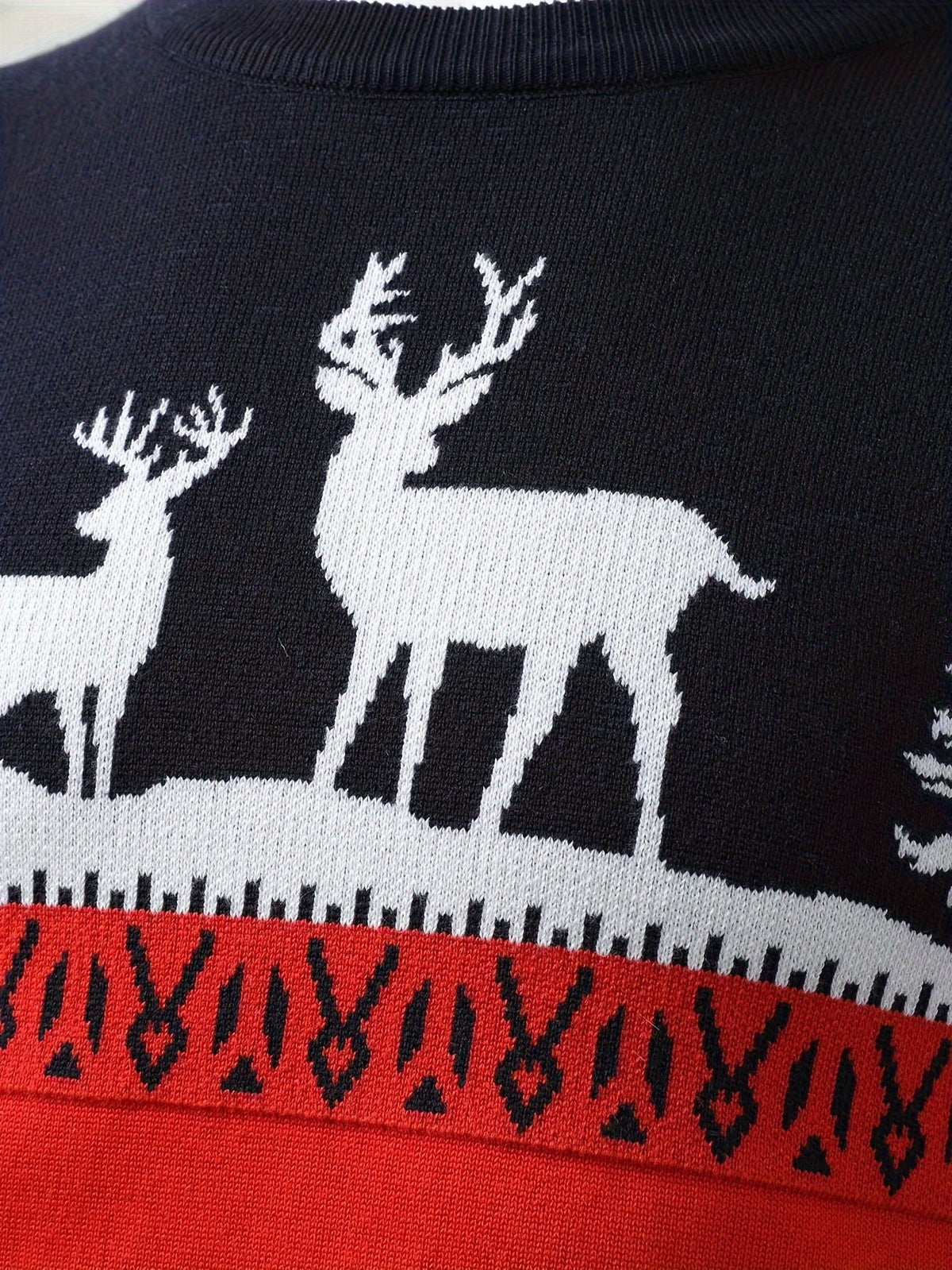 Women's Red Holiday Sweater with Reindeer and Pines