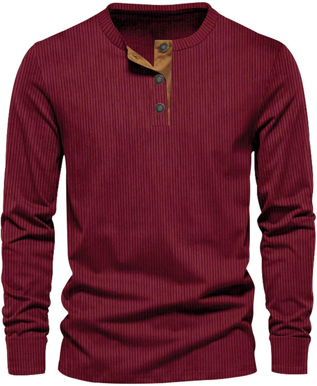 Men's Ribbed Henley Shirt Long Sleeve Casual Top