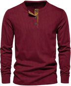 Men's Ribbed Henley Shirt Long Sleeve Casual Top