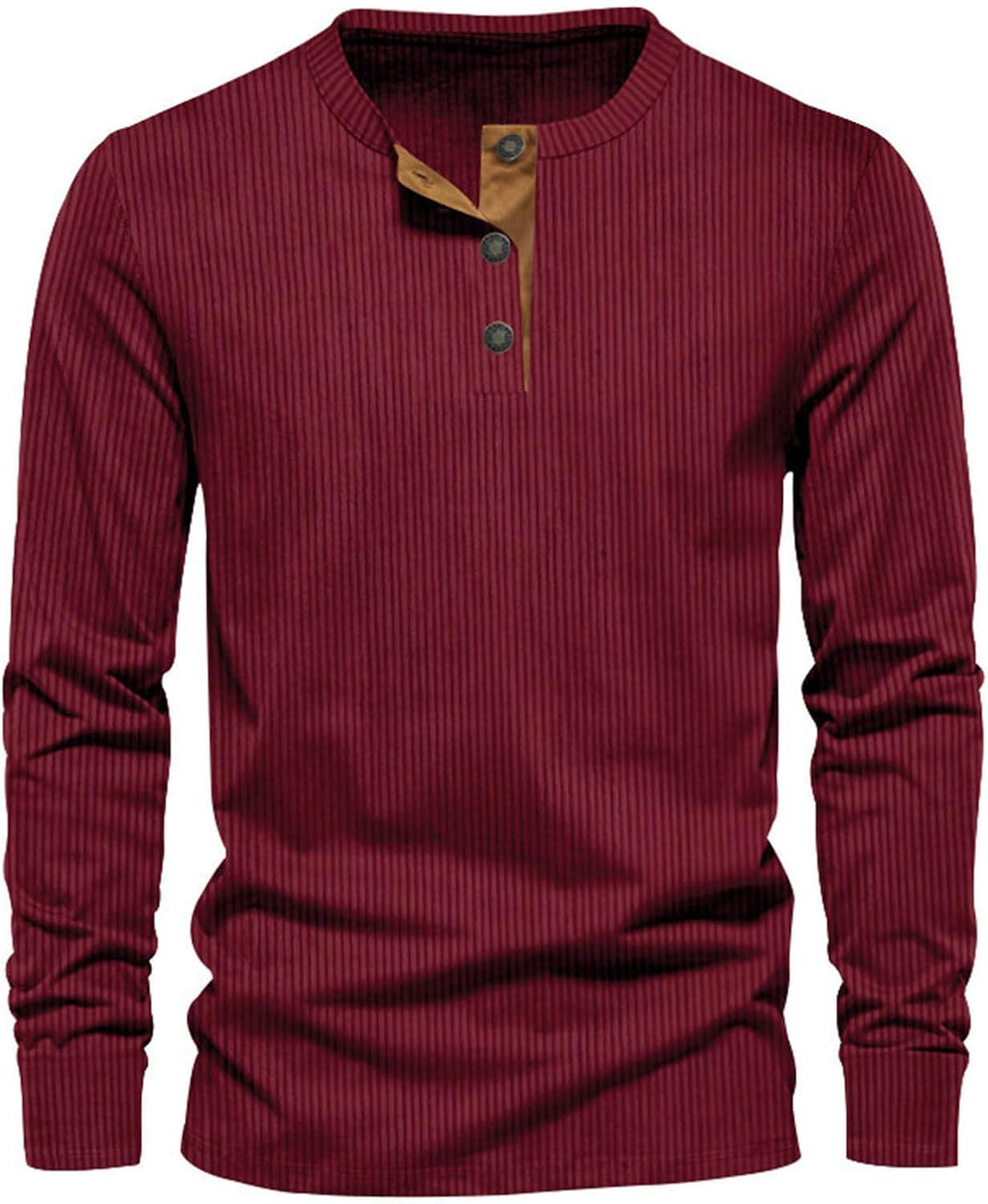 Men's Ribbed Henley Shirt Long Sleeve Casual Top