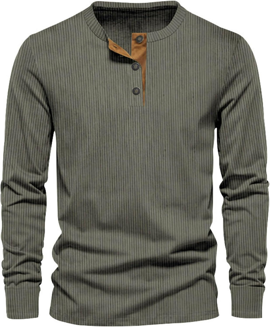 Men's Ribbed Henley Shirt Long Sleeve Casual Top