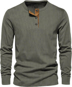Men's Ribbed Henley Shirt Long Sleeve Casual Top