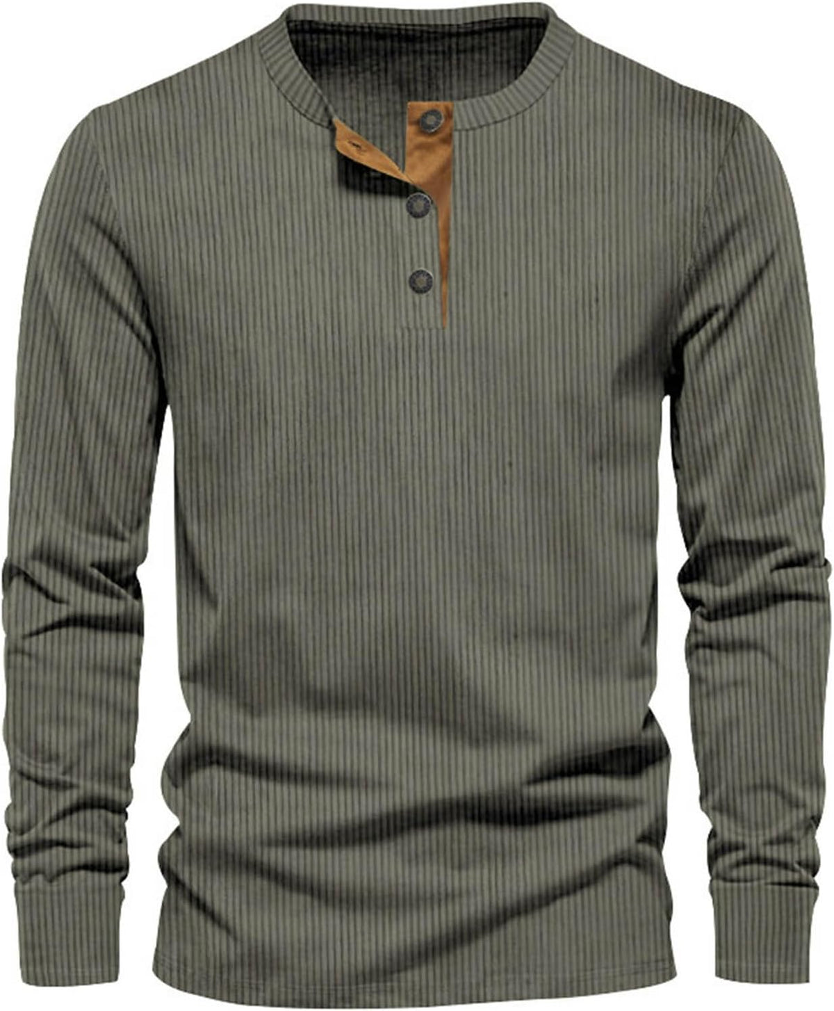 Men's Ribbed Henley Shirt Long Sleeve Casual Top