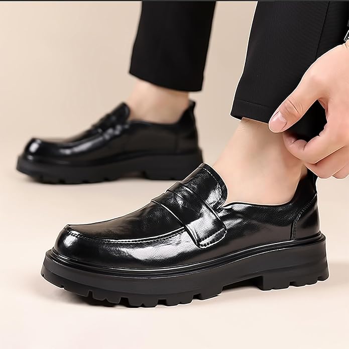 Men's Leather Moc Toe Penny Strap Slip On Loafers
