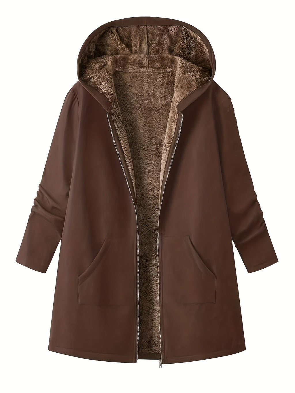 Women's Longline Hooded Winter Coat with Full-Length Zip