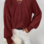 Women's Voluminous Sleeve Sweater with Cable Knit Texture