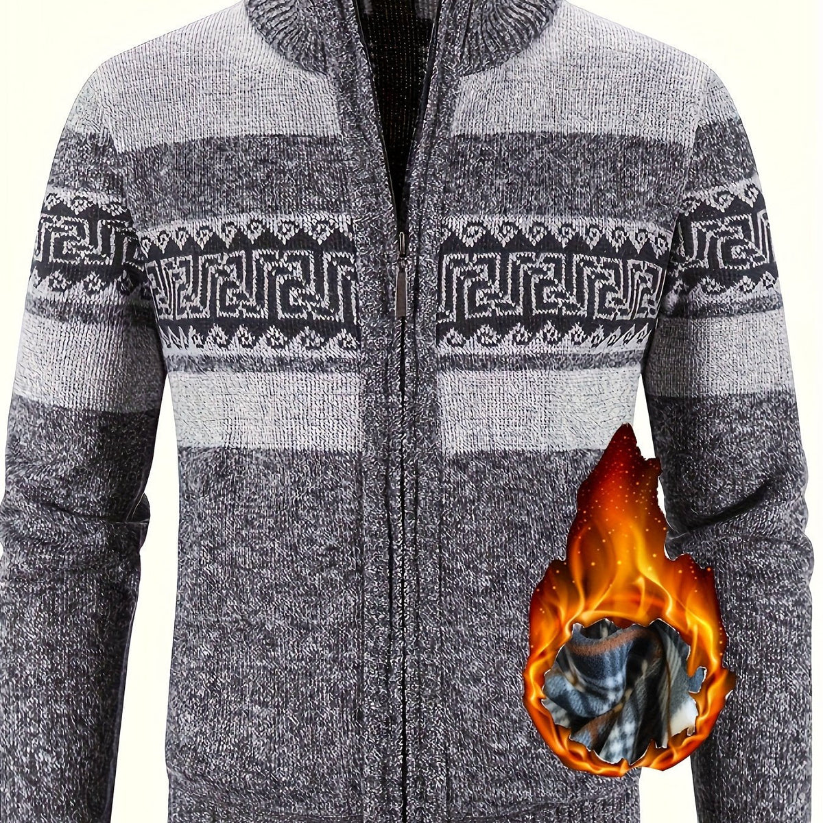 Women's Lined Zip-Front Knit Cardigan with Stand Collar - Dark Gray