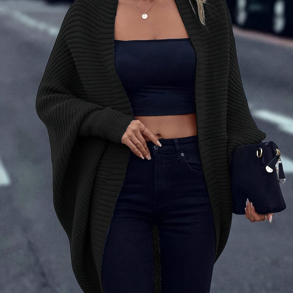 Women's Relaxed Longline Knit Cardigan for Holiday Layering - Black