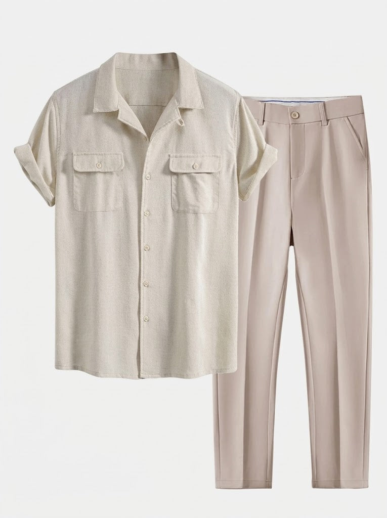 Men's Relaxed Summer Shirt and Trousers Set Cuban Collar