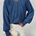 Women's Voluminous Sleeve Sweater with Cable Knit Texture