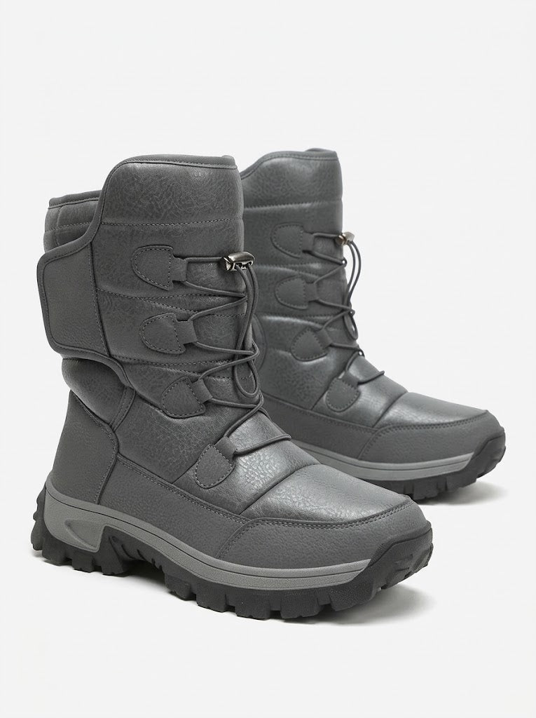 Men's Raised Shaft Winter Snow Boots with Plush Interior - Gray