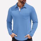 Men's Long Sleeve Polo Shirt Chest Pocket Casual Fit