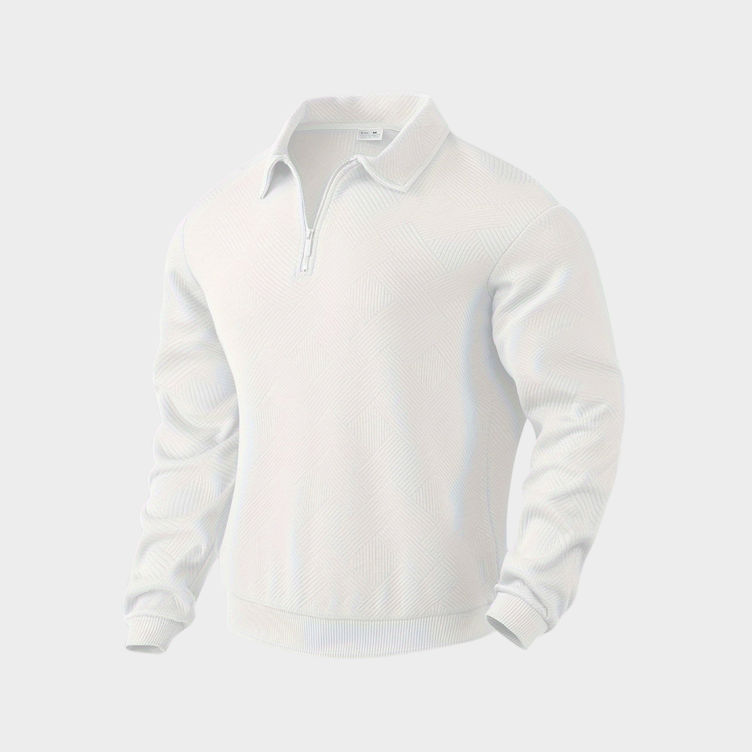 Men's Textured Half Zip Sweatshirt Smart Casual Polo Style