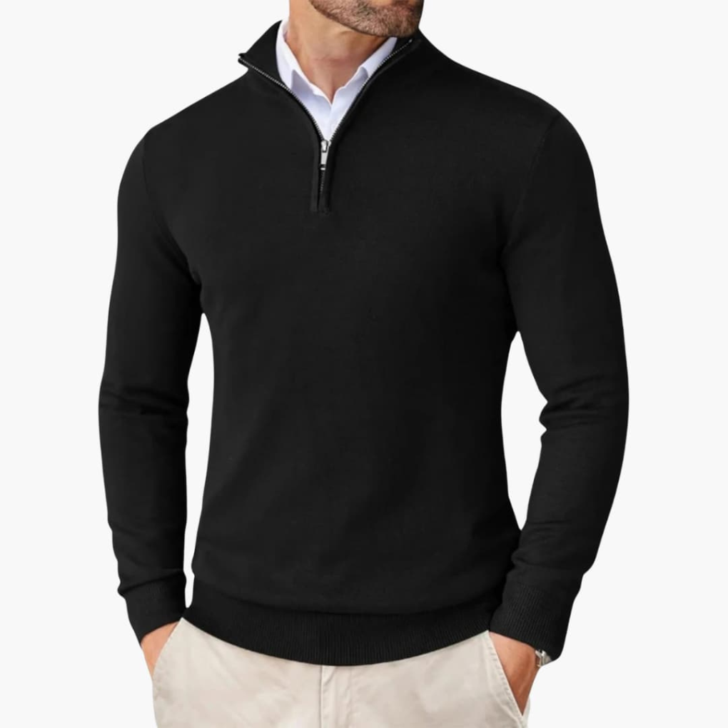 Men's Quarter Zip Pullover Ribbed Hem Knit Top