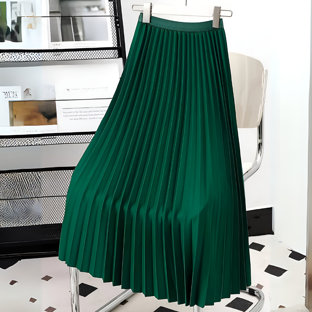 Women's Pleated Midi Skirt High Waist A-Line Style