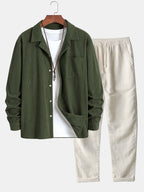 Men's Corduroy Cuban Collar Shirt and Linen Blend Relaxed