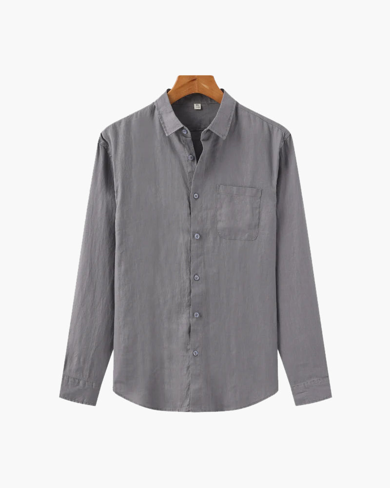 Men's Linen Button Up Shirt Relaxed Long Sleeve Essential