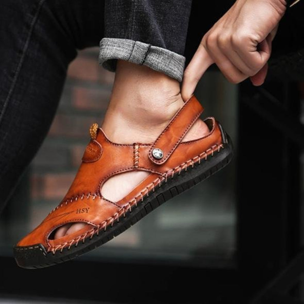Men's Leather Sandals Cut Out Design Adjustable Strap Summer