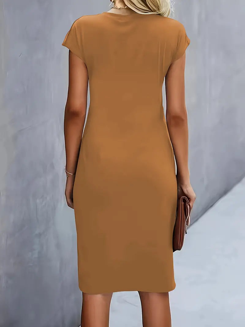 Women's Ruched Waist Bodycon Short Sleeve Midi Dress