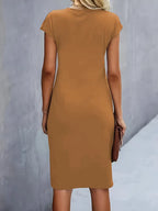 Women's Ruched Waist Bodycon Short Sleeve Midi Dress